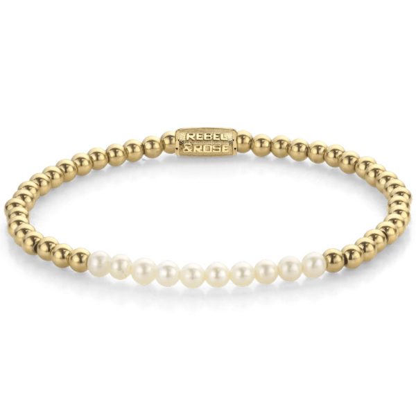 Rebel & Rose Pearl Gem meets Yellowgold weiblich Armband XS RR-40127-G-XS